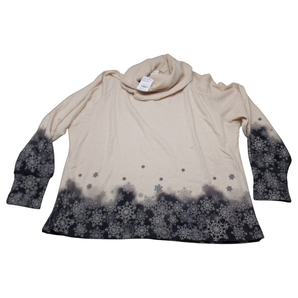 Womens Simple Suzanne Betro Snowflake Cowl Neck Sweater Large Beige & Black L